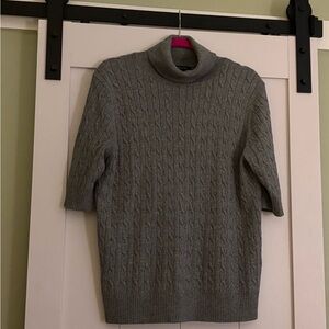 Lands' End Gray Cable Knit Turtleneck Sweater
